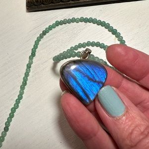 Amazonite Beaded Necklace 18 inch with Labradorite Silver Charm